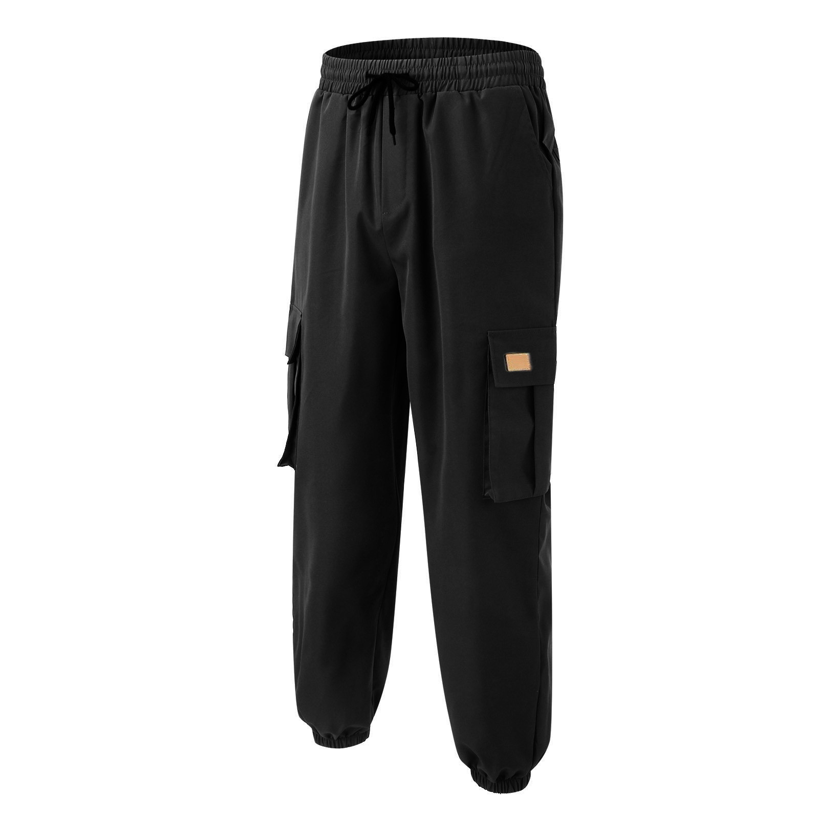 thumbnail image 3 of Pantalones cargo de largo completo y cintura media para hombre: estampado a cuadros lisos, cordón, bolsillos; pantalones deportivos informales para la playa, para todas las estaciones, poliéster; t, 3 of 8